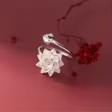 Sterling Silver Lotus Flower Adjustable Rings For Women