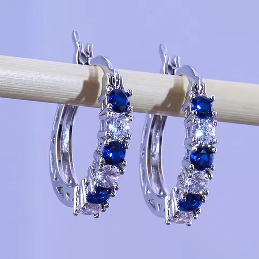 Sterling Silver pendientes Fashion Round Circle Clear Mosaic CZ Zircon Stud Earrings