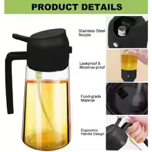 1-2PCS 2in1 Olive Oil Dispenser Bottle 500ml Plastic Oil Sprayer