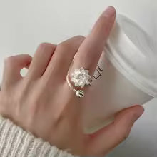 Sterling Silver Lotus Flower Adjustable Rings For Women